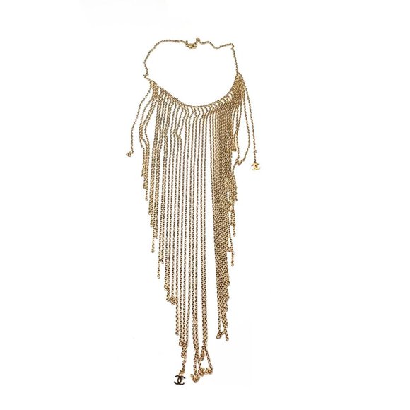 Chanel Vintage Gold Plated Multi Chain CC Bib Choker Necklace - Picture 1 of 4